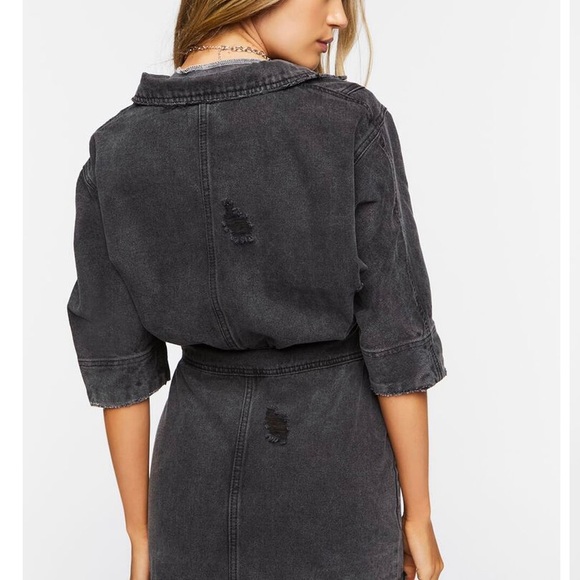 Distressed Denim Zip-Up Mini Dress - Picture 3 of 7